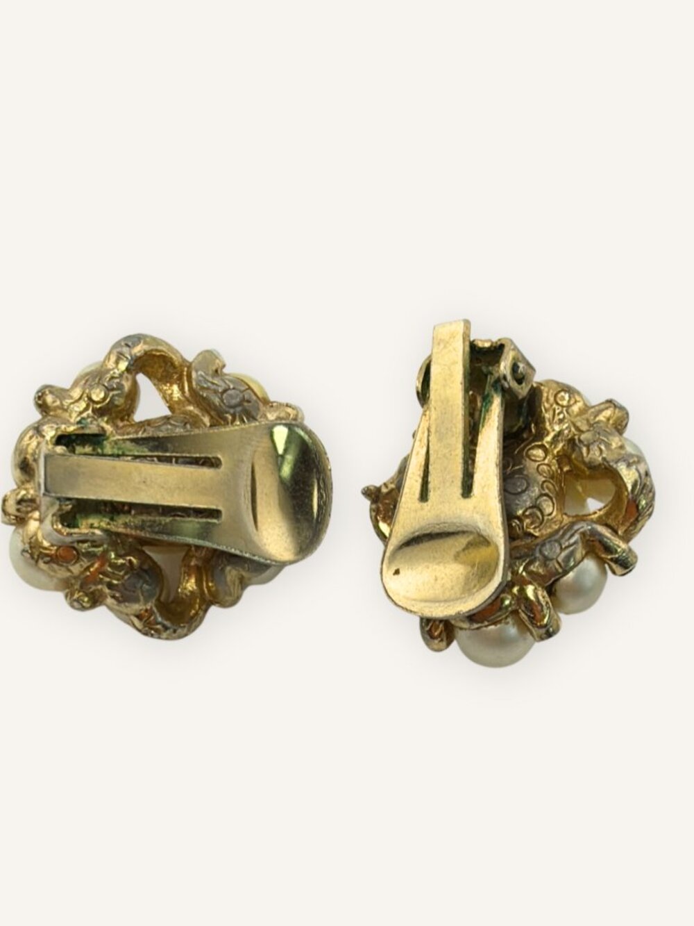Vintage Pearl Cluster Earrings Gold Tone | Statement Faux Pearl Earrings | - Picture 6 of 6